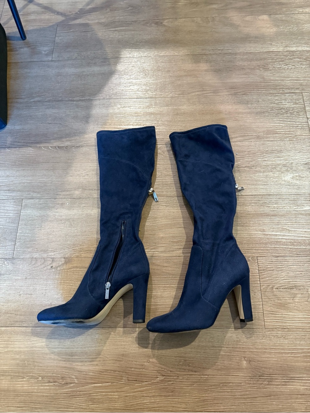 Ivanka Trump Navy Suede-Look Knee-High Block Heel Boots